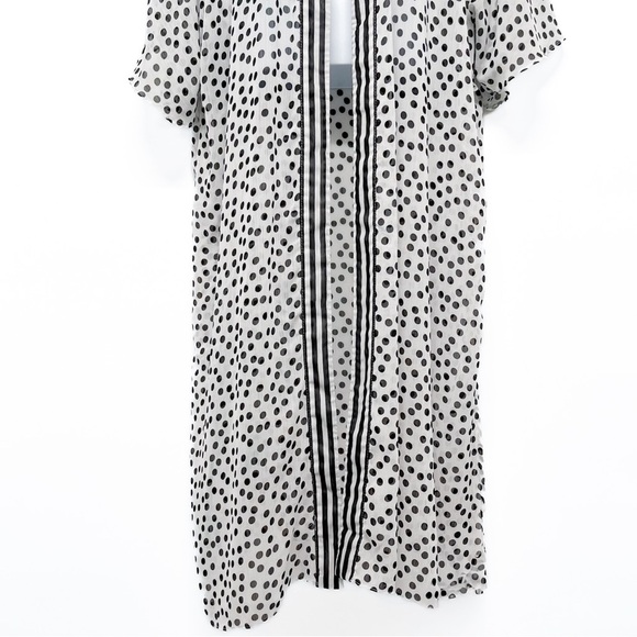 Stripe Polka Dot Print Sheer Long Open Kimono Blouse Top Duster Large XL - Picture 4 of 8